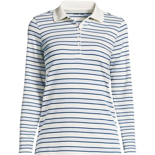 Long Sleeve Supima Cotton Polo Shirt, Women, size: XS, petite, Ivory, Cotton, by Lands' End