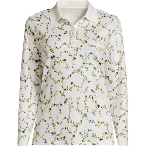 Long Sleeve Supima Cotton Polo Shirt, Women, size: 1X, plus, Ivory, Cotton, by Lands' End