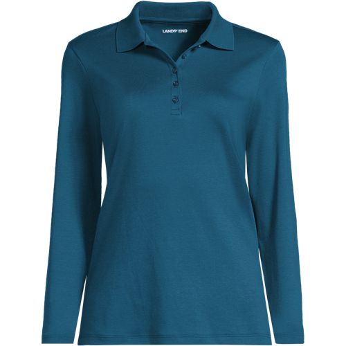 Long Sleeve Supima Cotton Polo Shirt, Women, size: 2X, plus, Blue, Cotton, by Lands' End