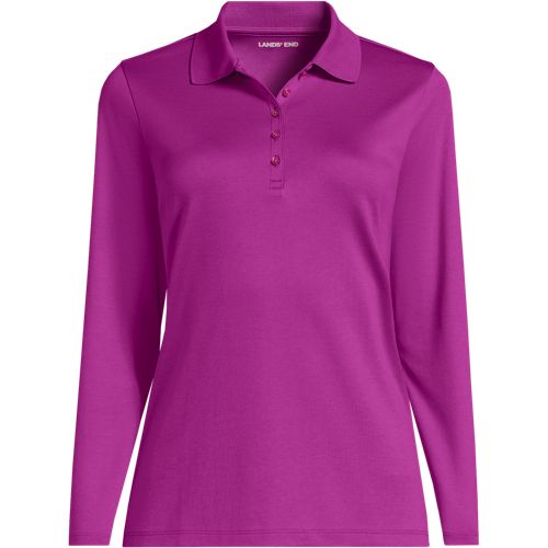 Long Sleeve Supima Cotton Polo Shirt, Women, size: 1X, plus, Purple, Cotton, by Lands' End