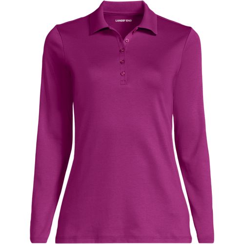 Long Sleeve Supima Cotton Polo Shirt, Women, size: 2X, plus, Pink, Cotton, by Lands' End