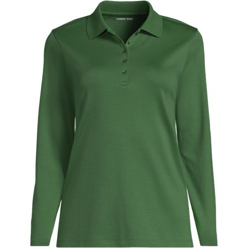 Long Sleeve Supima Cotton Polo Shirt, Women, size: 2X, plus, Green, Cotton, by Lands' End