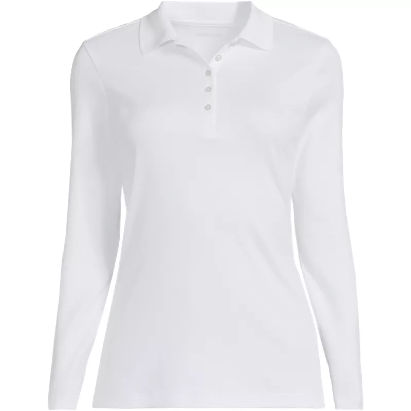 Women's Plus Size Long Sleeve Supima Cotton Polo Shirt, Front