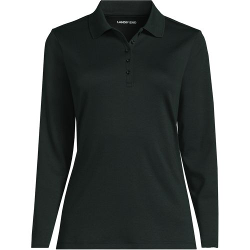 Long Sleeve Supima Cotton Polo Shirt, Women, size: S, regular, Green, Cotton, by Lands' End