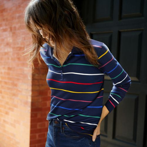 women's long sleeve striped polo shirts