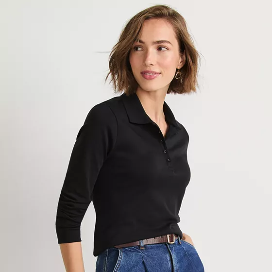 Women's Long Sleeve Supima Cotton Polo Shirt - primary