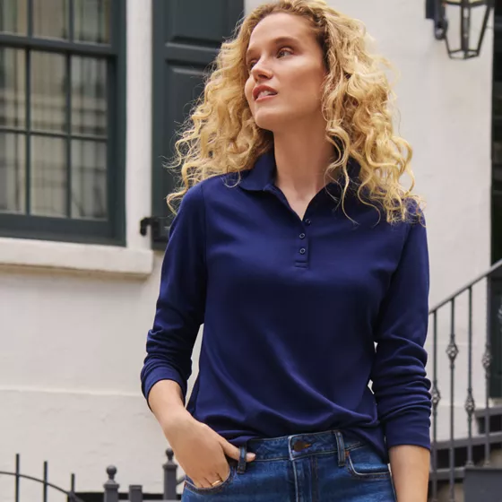 Women's Long Sleeve Supima Cotton Polo Shirt - primary