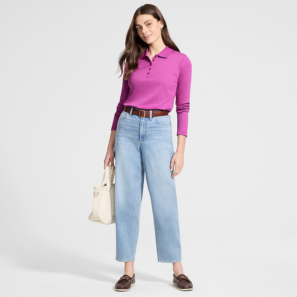 Long Sleeve Supima Cotton Polo Shirt, Women, size: M, regular, Purple, Cotton, by Lands' End