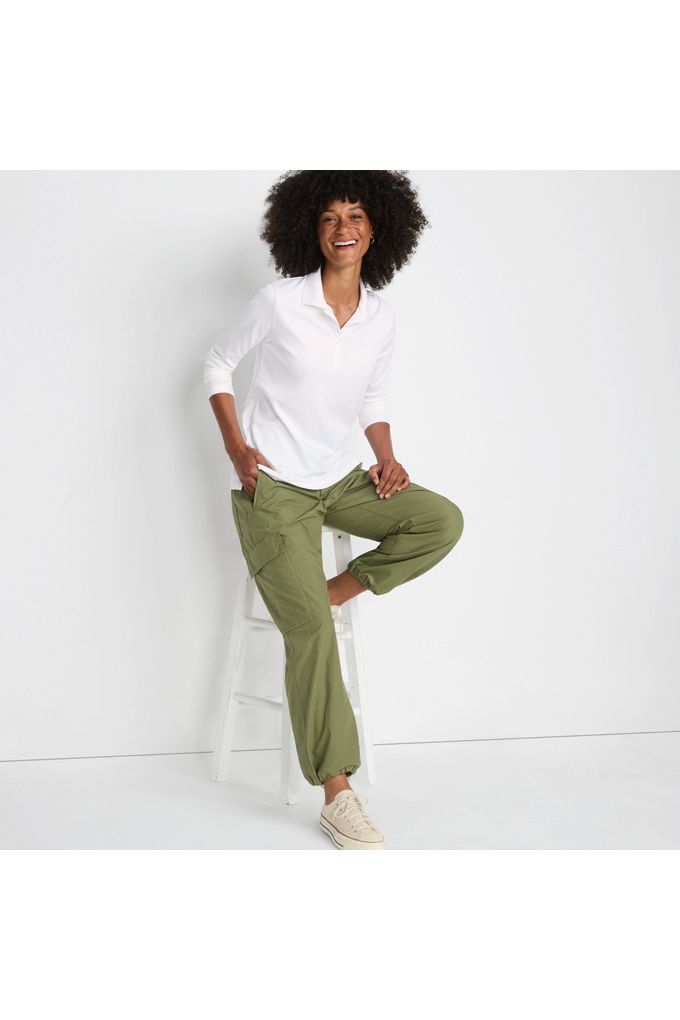 Women's Petite Long Sleeve Supima Cotton Polo Shirt - Lands' End - White - XS