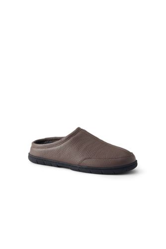Men's Leather Flannel Lined Clog Slippers Lands' End