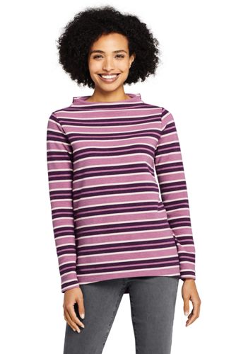 Women's Mock Neck Pullover Long Sleeve Top Stripe