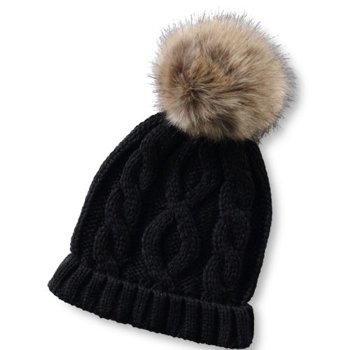 Ivory Cableknit Faux Fur Pom Hat Hats & Headwear