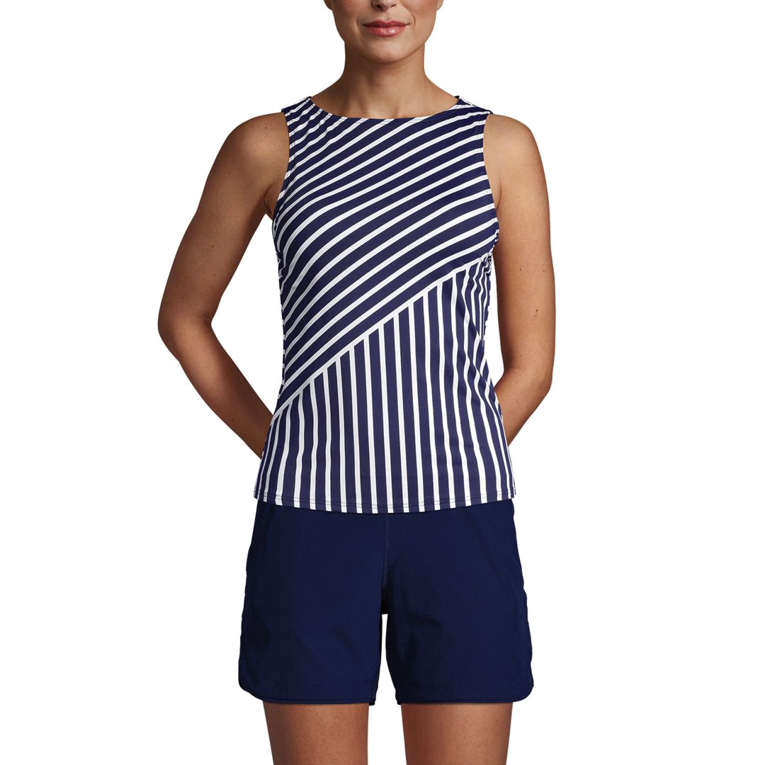 Women's Chlorine Resistant High Neck UPF 50 Modest Tankini Swimsuit Top