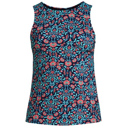 Women's Plus Size DD-Cup Keyhole High Neck Modest Tankini Top Swimsuit  Adjustable Straps Print