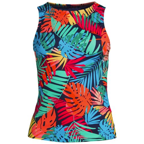 Women's DDD-Cup Keyhole High Neck Modest Tankini Top Swimsuit Adjustable  Straps Print