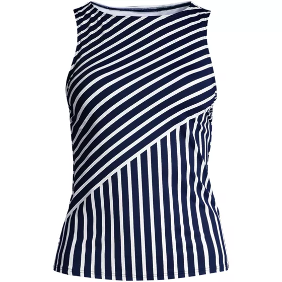 Women's Mastectomy High Neck UPF 50 Sun Protection Modest Tankini Swimsuit Top - primary