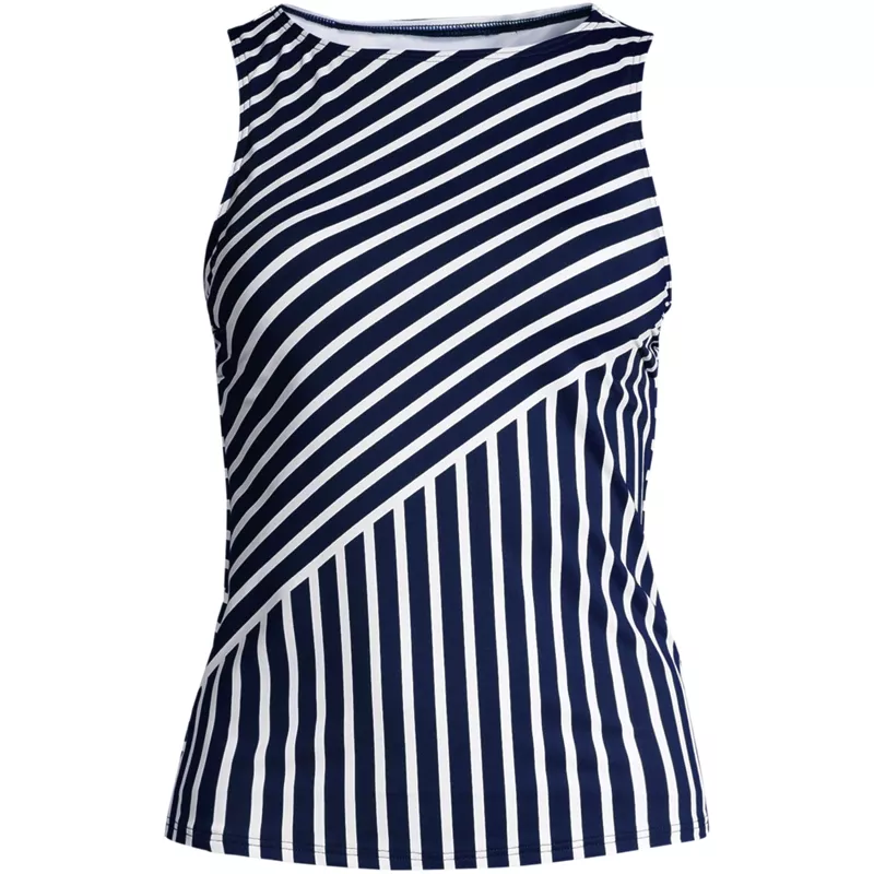 Women's Mastectomy High Neck UPF 50 Sun Protection Modest Tankini Swimsuit Top, Front