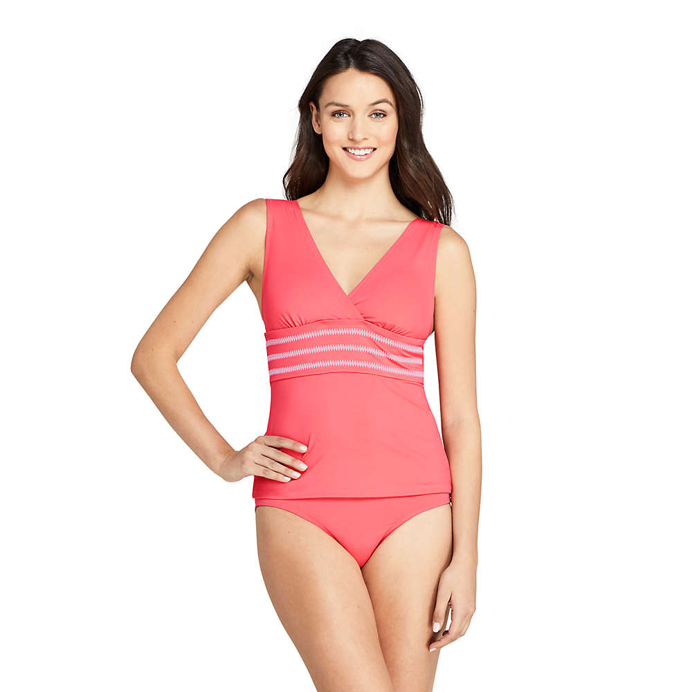 Women's Embroidered V-neck Tankini Top Swimsuit, Front