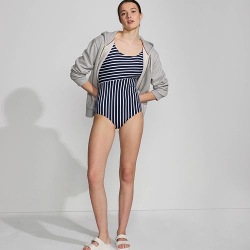 Sporty Swim Zip Up High Leg One Piece in White