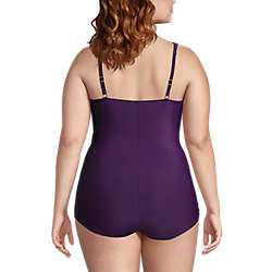 Women's Plus Size Slender V-Neck Tummy Control Chlorine Resistant Skirted One Piece Swimsuit , Back