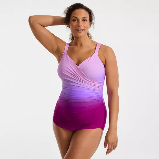 Women's Plus Size SlenderSuit V-neck Skirted Low Leg One Piece - primary