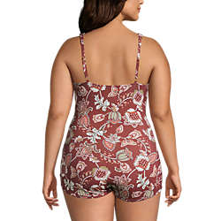 Women's Plus Size Slender V-Neck Tummy Control Chlorine Resistant Skirted One Piece Swimsuit Print, Back