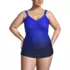 Women's Plus Size DDD-Cup Slender Tummy Control Chlorine Resistant Skirted One Piece Swimsuit Print, Front