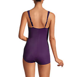 Women's Slender V-Neck Tummy Control Chlorine Resistant Skirted One Piece Swimsuit , Back