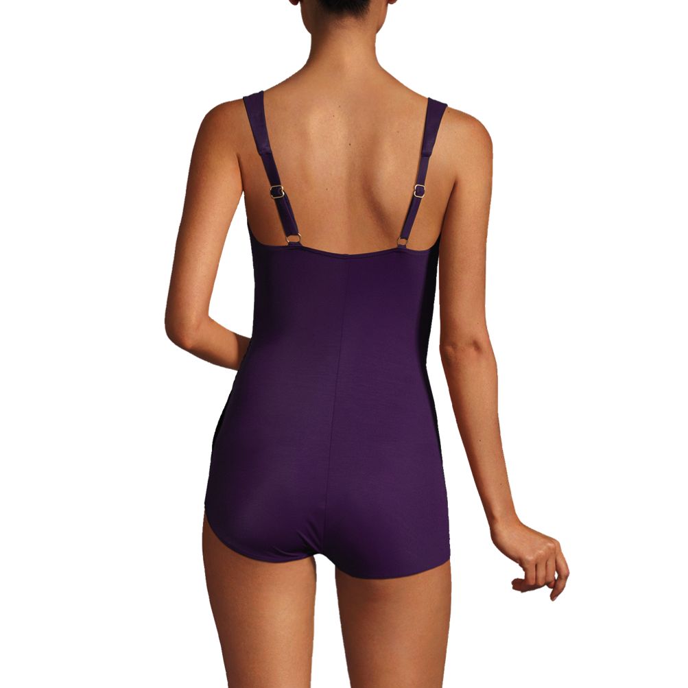 Lands' End Womens Slender Suit V-neck Tunic One Piece Swimsuit