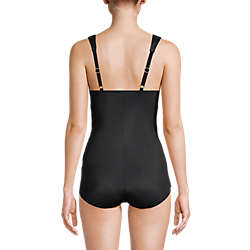 Women's Mastectomy Slender V-neck Tummy Control Chlorine Resistant Skirted One Piece Swimsuit, Back