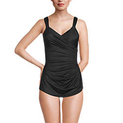 Women's Mastectomy Slender V-neck Tummy Control Chlorine Resistant Skirted One Piece Swimsuit, Front
