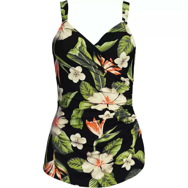 Women's Petite SlenderSuit V-neck Skirted Low Leg One Piece, Front