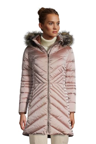Lands End Womens Insulated Plush Lined Winter Coat with Faux Fur Hood 