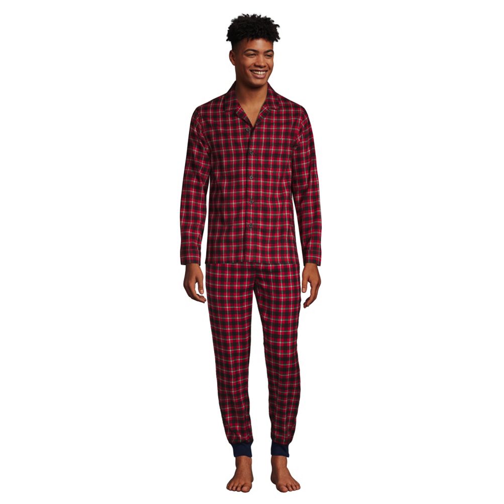 X CHAIN STORE Red Tartan Check Pyjama Bottoms PJs Brushed Pure Cotton