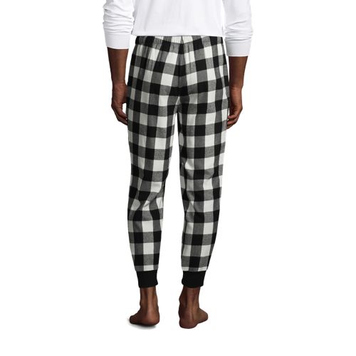 Black White Buffalo Plaid Men Pajamas Pants, Tartan Check