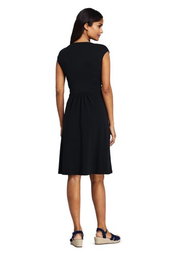 Women S Cap Sleeve Twist Wrap Front Fit Flare Dress Lands End 