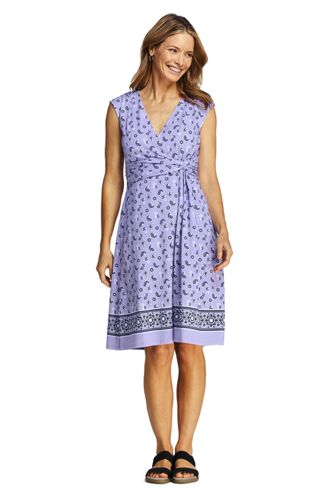 NEW Lands End Fit and Flare Wrap Dress Turquoise Blue PLUS 1X 2X 3X