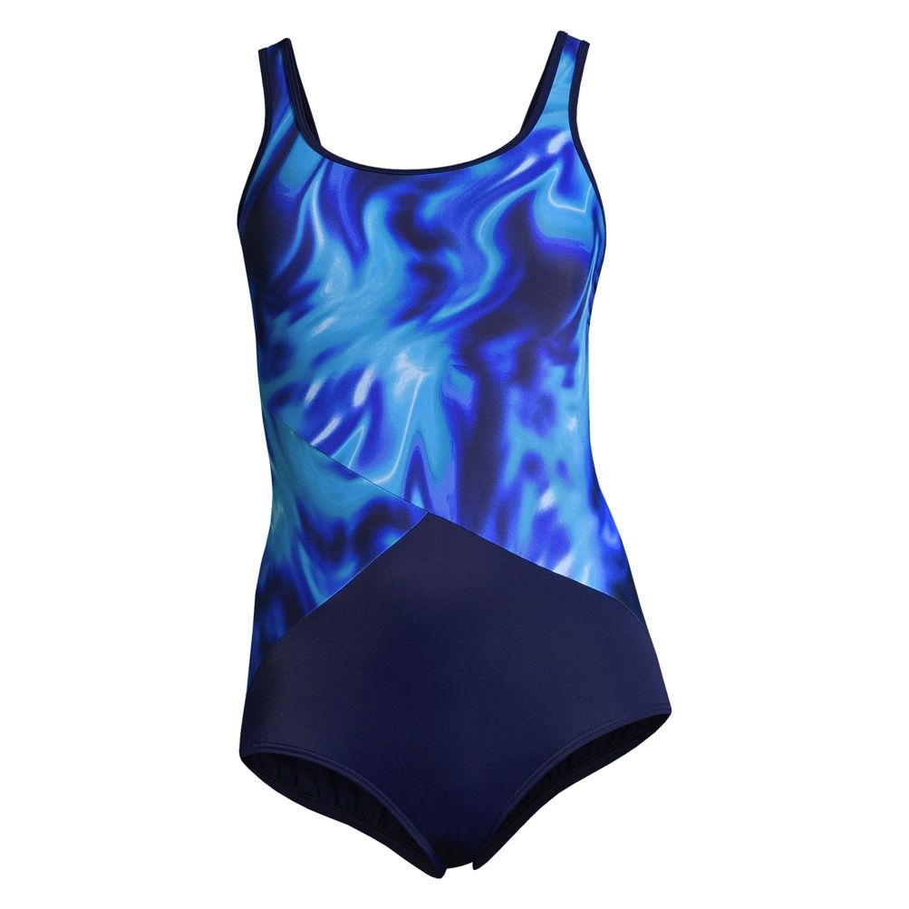 Women s Mastectomy Chlorine Resistant Scoop Neck Soft Cup Tugless Sporty One Piece Swimsuit Print Lands End