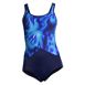 Women's Mastectomy Chlorine Resistant Scoop Neck Soft Cup Tugless Sporty One Piece Swimsuit Print, Front