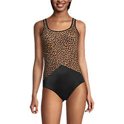 Women's Chlorine Resistant Scoop Neck Soft Cup Tugless Sporty One Piece Swimsuit Print, Front