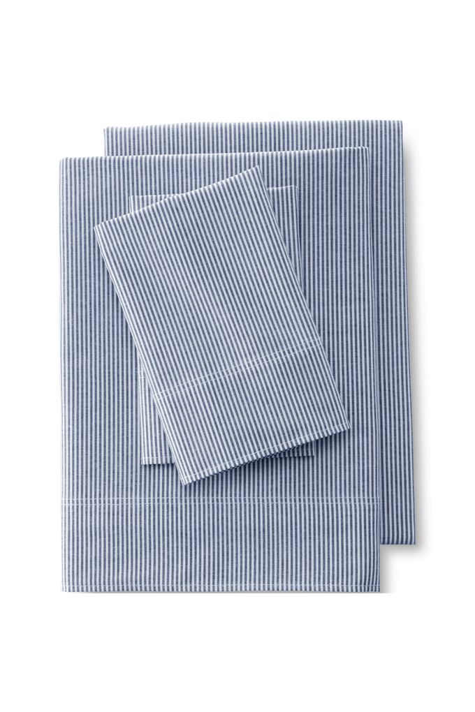 Lands' End Cotton Oxford Stripe Bed Sheet Set In Blue