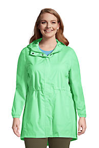 Lands End Womens Plus Size Hooded Waterproof Long Raincoat