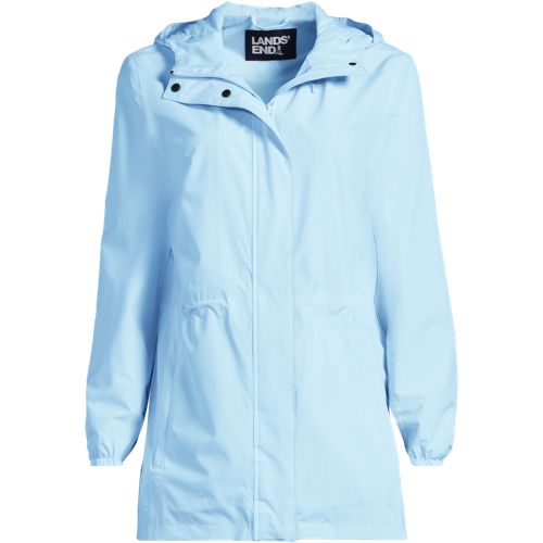 Lands End Women s Plus Size Waterproof Hooded Packable Raincoat 2x Subtle Blue