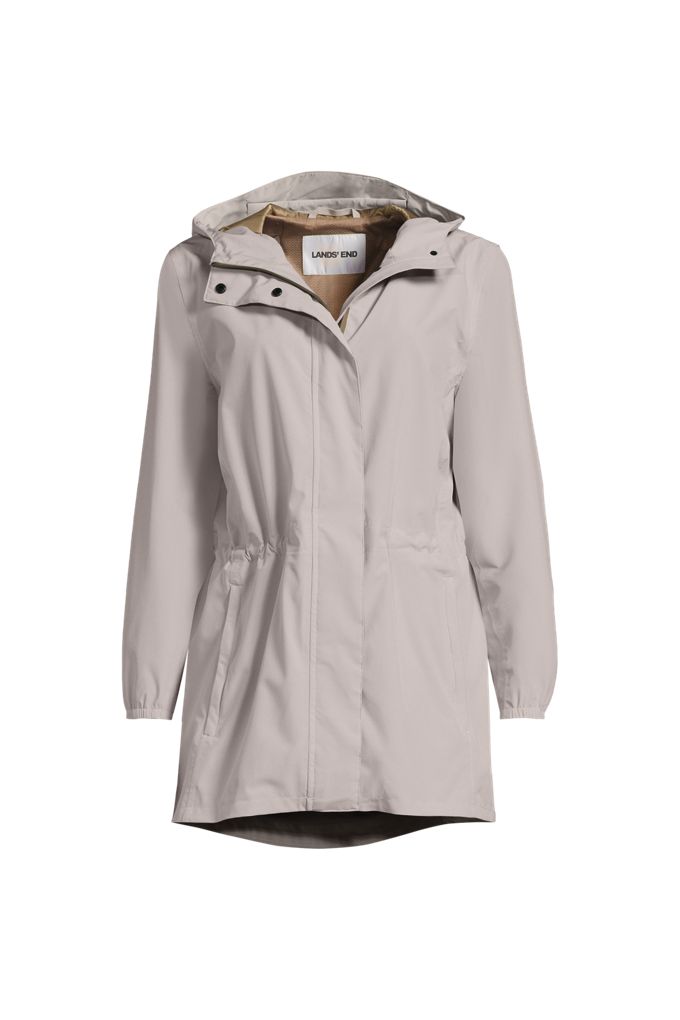 Lands' End Petite Waterproof Hooded Packable Raincoat In Tan
