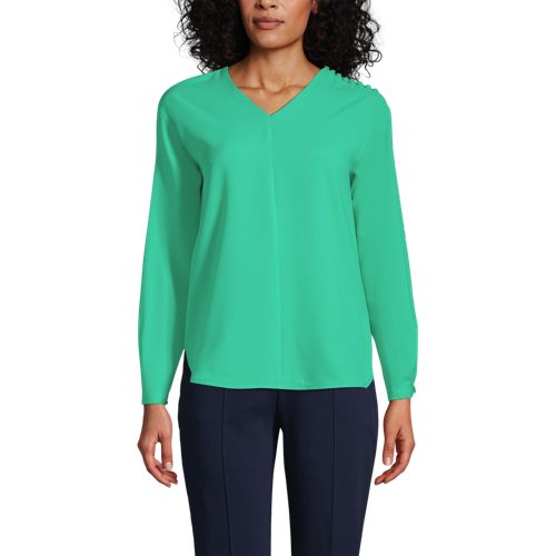 Women's Long Sleeve V-neck Button Shoulder Crepe Blouse - image 2