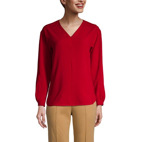 Women's Shirred Long Sleeve Split Neck Blouse