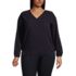 Women's Plus Size Long Sleeve V-neck Button Shoulder Crepe Blouse, Front