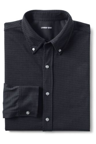 メンズ スーパーt ニット ドレスシャツ 柄 長袖 ランズエンド