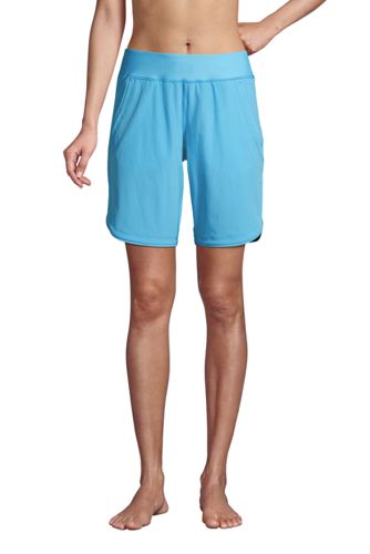 9ins Board Shorts - with Swim Briefs, Women, Size: 14-16 Regular, Blue, Poly-blend, by Lands’ End