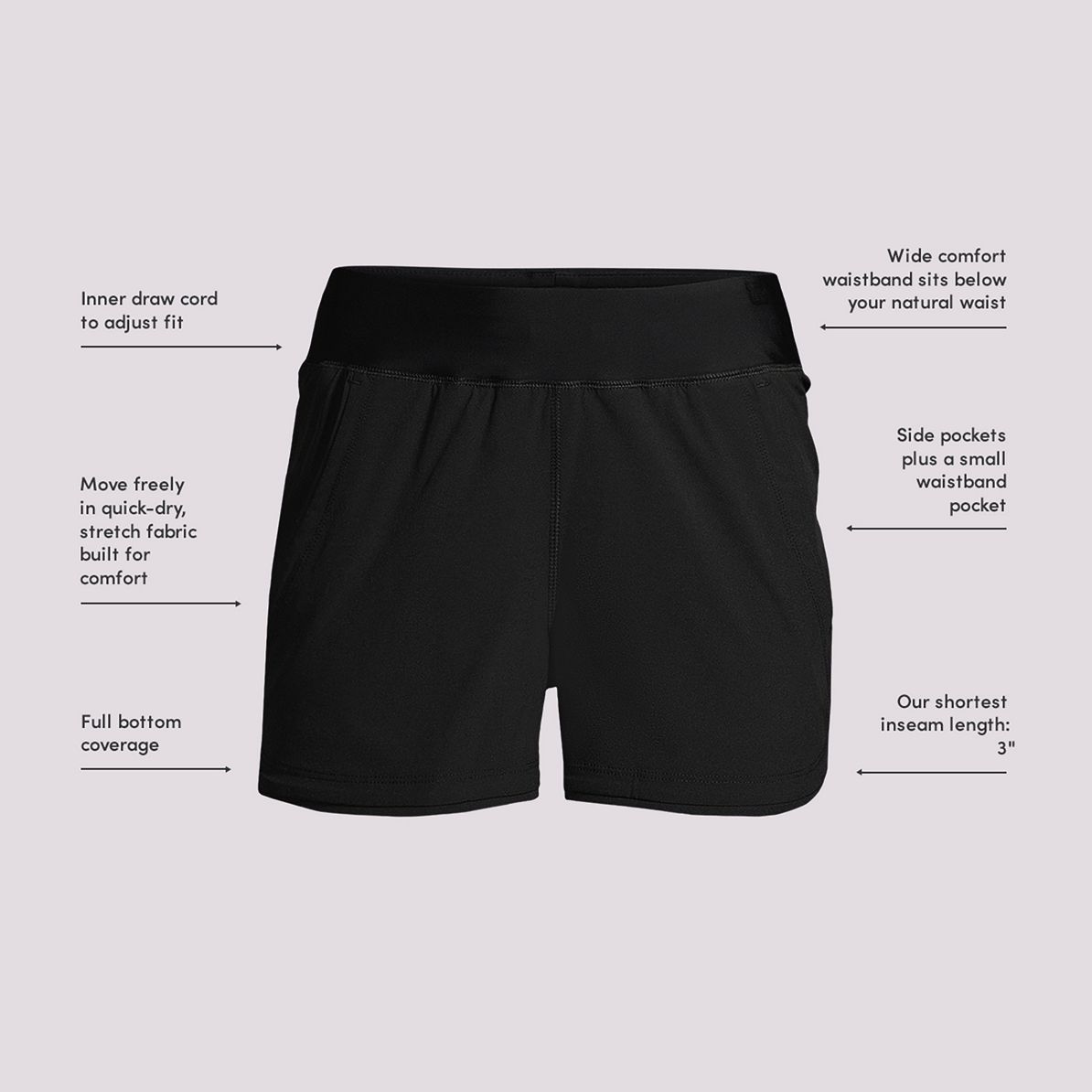 Women's 3" Quick Dry Swim Shorts with Panty
